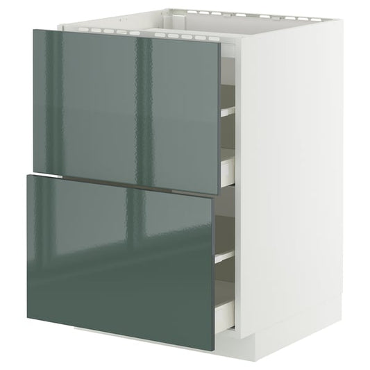 METOD / MAXIMERA - METOD / MAXIMERA Base cab f hob/2 fronts/2 drawers, white/Kallarp high-gloss dark grey-green, 60x60 cm