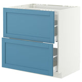 METOD / MAXIMERA base cab f hob/2 fronts/2 drawers, white/Lerhyttan blue, 80x60 cm