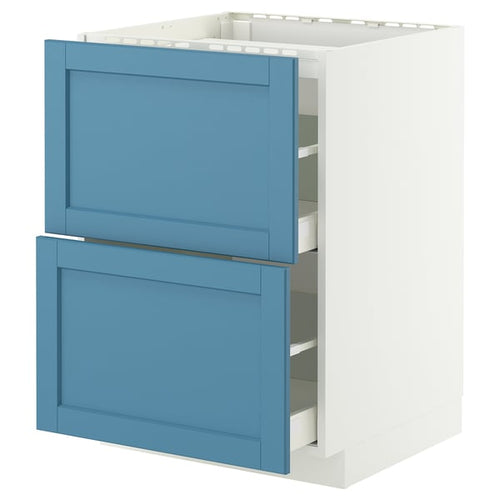 METOD / MAXIMERA base cab f hob/2 fronts/2 drawers, white/Lerhyttan blue, 60x60 cm