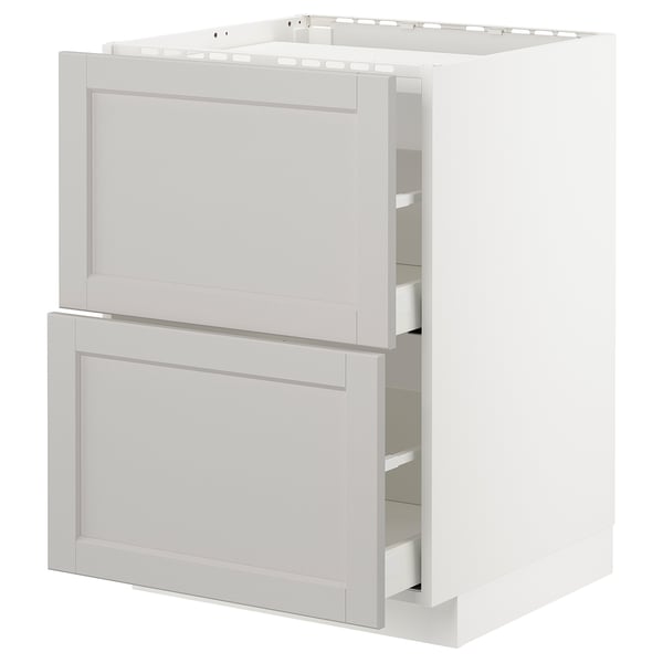 METOD / MAXIMERA - METOD / MAXIMERA Base cab f hob/2 fronts/2 drawers, white/Lerhyttan light grey, 60x60 cm