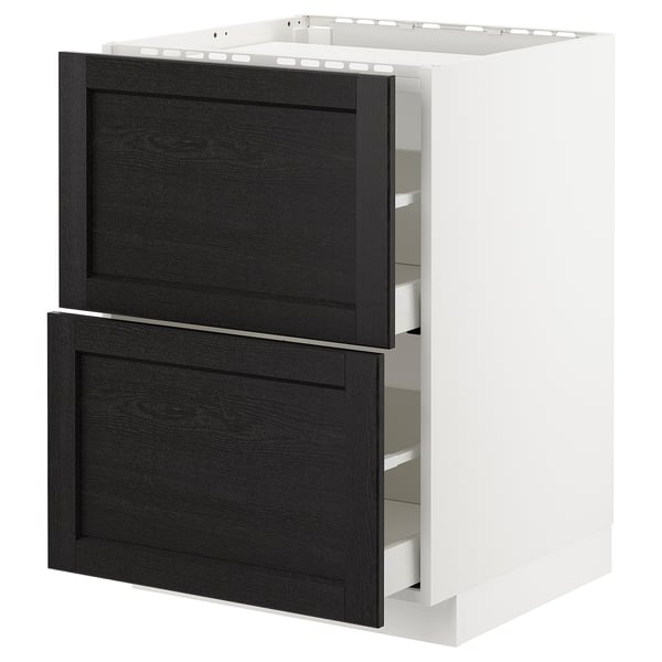 METOD / MAXIMERA base cab f hob/2 fronts/2 drawers, white/Lerhyttan black stained, 60x60 cm