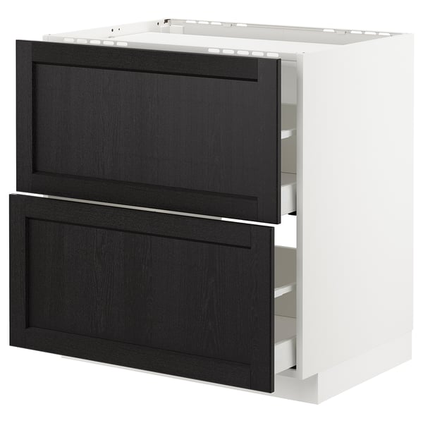METOD / MAXIMERA - METOD / MAXIMERA Base cab f hob/2 fronts/2 drawers, white/Lerhyttan black stained, 80x60 cm