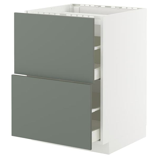 Ikea METOD / MAXIMERA - Base cab f hob/2 fronts/2 drawers, white/Nickebo matt grey-green, 60x60 cm