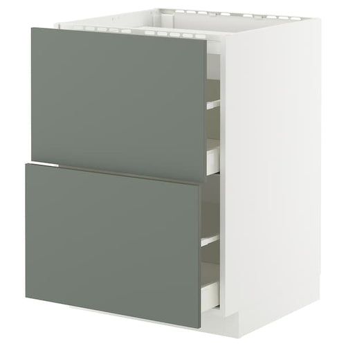 METOD / MAXIMERA base cab f hob/2 fronts/2 drawers, white/Nickebo matt grey-green, 60x60 cm