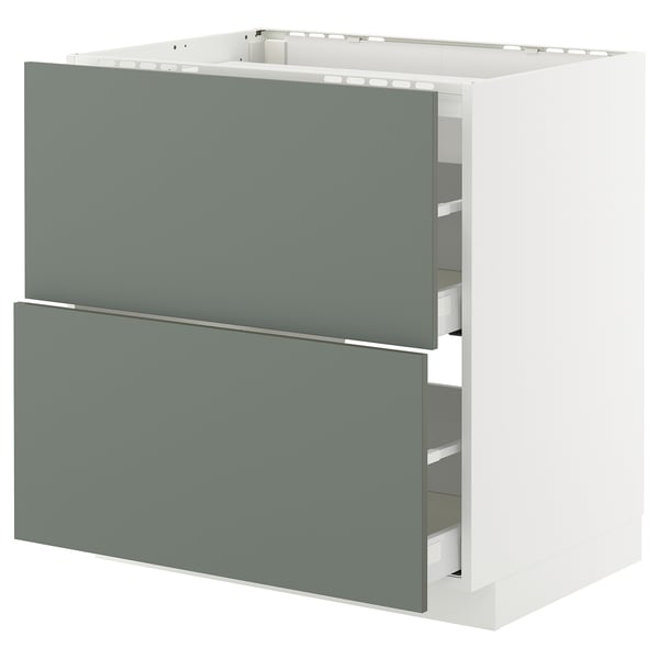 METOD / MAXIMERA - METOD / MAXIMERA Base cab f hob/2 fronts/2 drawers, white/Nickebo matt grey-green, 80x60 cm