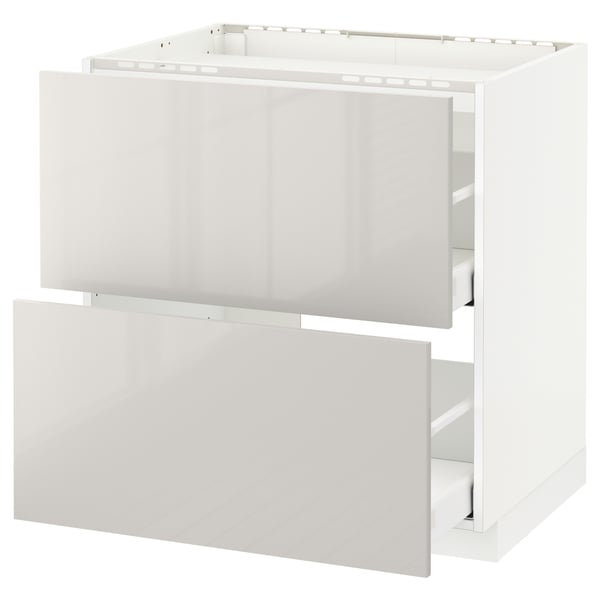 METOD / MAXIMERA - METOD / MAXIMERA Base cab f hob/2 fronts/2 drawers, white/Ringhult light grey, 80x60 cm