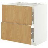 METOD / MAXIMERA base cab f hob/2 fronts/2 drawers, white/Sinarp oak veneer, 80x60 cm