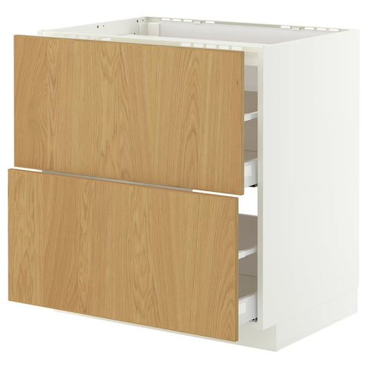 METOD / MAXIMERA base cab f hob/2 fronts/2 drawers, white/Sinarp oak veneer, 80x60 cm