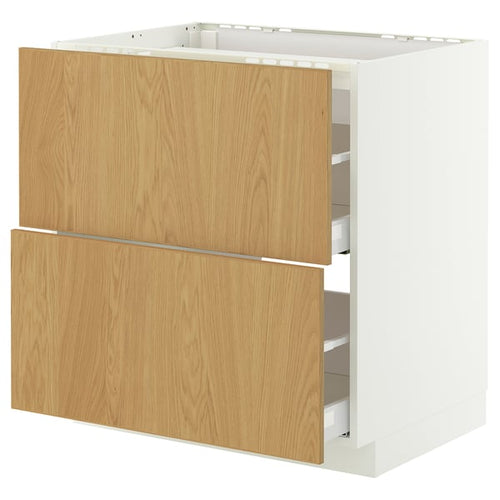 METOD / MAXIMERA base cab f hob/2 fronts/2 drawers, white/Sinarp oak veneer, 80x60 cm