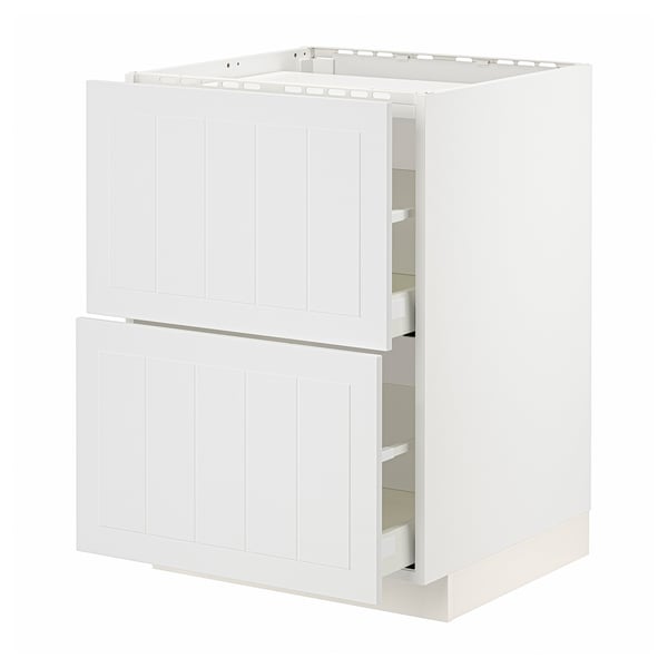 METOD / MAXIMERA base cab f hob/2 fronts/2 drawers, white/Stensund white, 60x60 cm