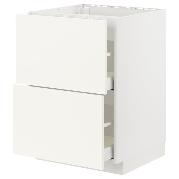 METOD / MAXIMERA base cab f hob/2 fronts/2 drawers, white/Vallstena white, 60x60 cm