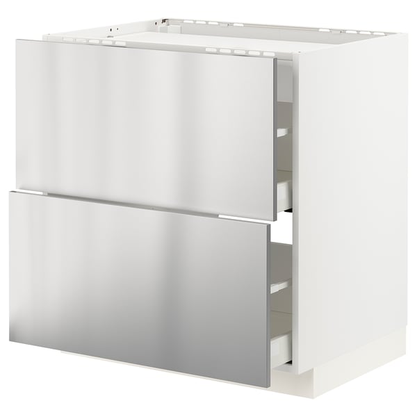 METOD / MAXIMERA base cab f hob/2 fronts/2 drawers, white/Vårsta stainless steel, 80x60 cm