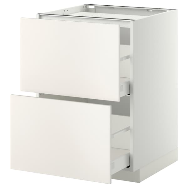 METOD / MAXIMERA - Base cab f hob/2 fronts/2 drawers, white/Veddinge white, 60x60 cm