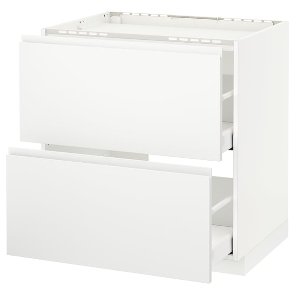 METOD / MAXIMERA base cab f hob/2 fronts/2 drawers, white/Voxtorp matt white, 80x60 cm