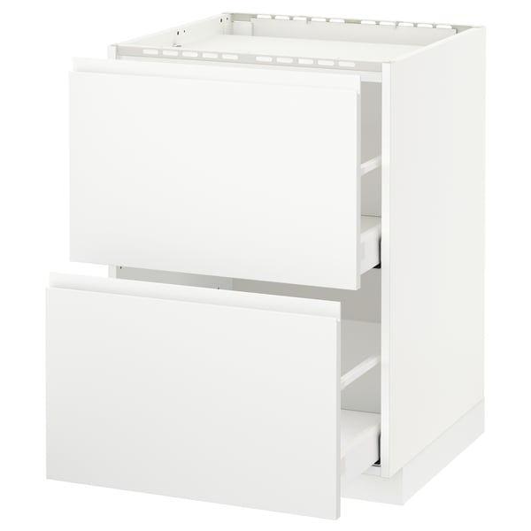 METOD / MAXIMERA base cab f hob/2 fronts/2 drawers, white/Voxtorp matt white, 60x60 cm