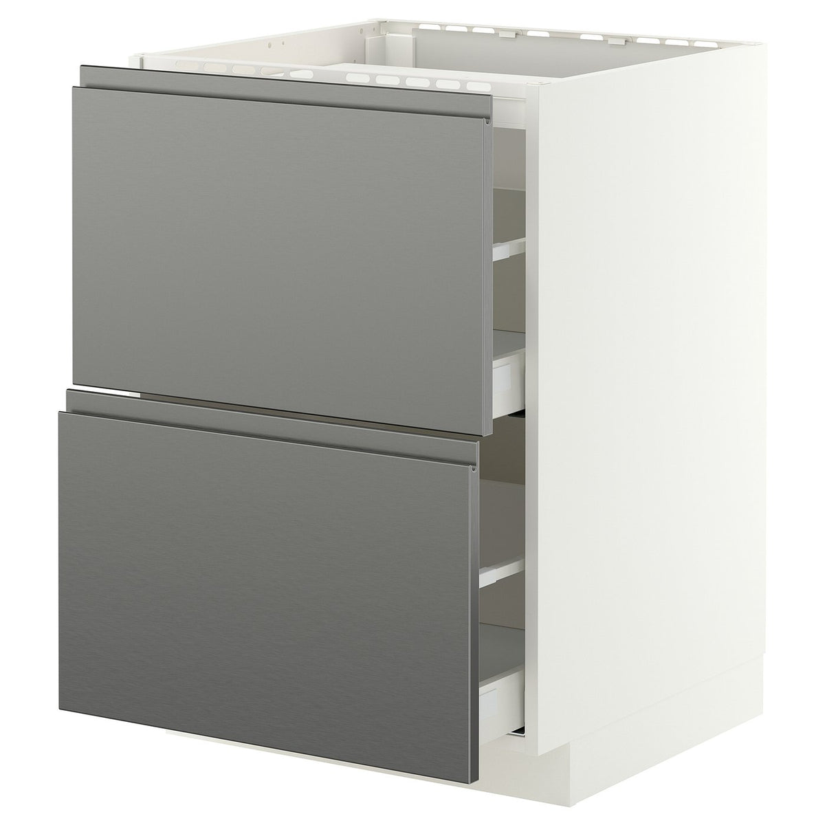 METOD / MAXIMERA base cab f hob/2 fronts/2 drawers, white/Voxtorp stainless steel effect, 60x60 cm