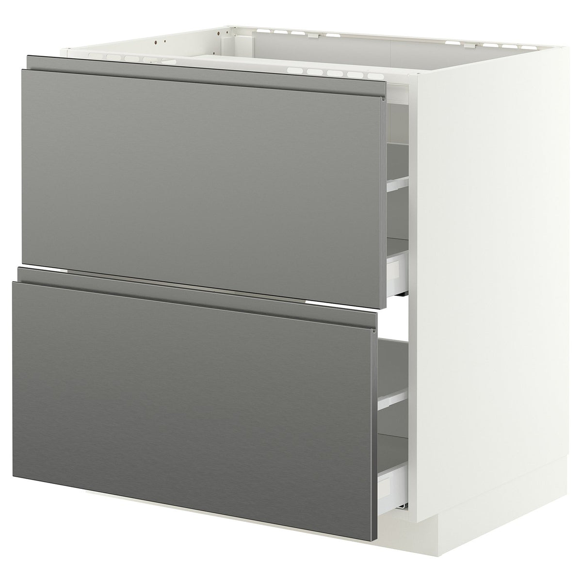 METOD / MAXIMERA base cab f hob/2 fronts/2 drawers, white/Voxtorp stainless steel effect, 80x60 cm