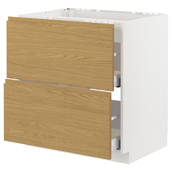 METOD / MAXIMERA - Base cab f hob/2 fronts/2 drawers, white/Voxtorp oak effect, 80x60 cm