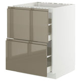 METOD / MAXIMERA base cab f hob/2 fronts/2 drawers, white/Voxtorp high-gloss dark grey-brown, 60x60 cm