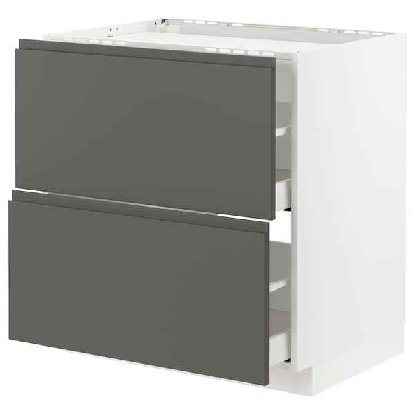 METOD / MAXIMERA base cab f hob/2 fronts/2 drawers, white/Voxtorp dark grey, 80x60 cm