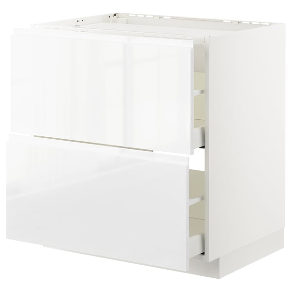 METOD / MAXIMERA base cab f hob/2 fronts/2 drawers, white/Voxtorp high-gloss/white, 80x60 cm