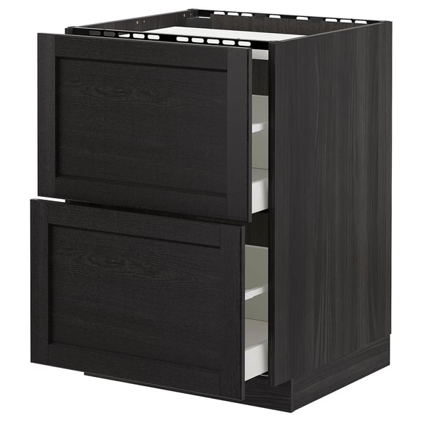 METOD / MAXIMERA base cab f hob/2 fronts/2 drawers, black/Lerhyttan black stained, 60x60 cm