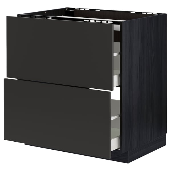 METOD / MAXIMERA base cab f hob/2 fronts/2 drawers, black/Nickebo matt anthracite, 80x60 cm