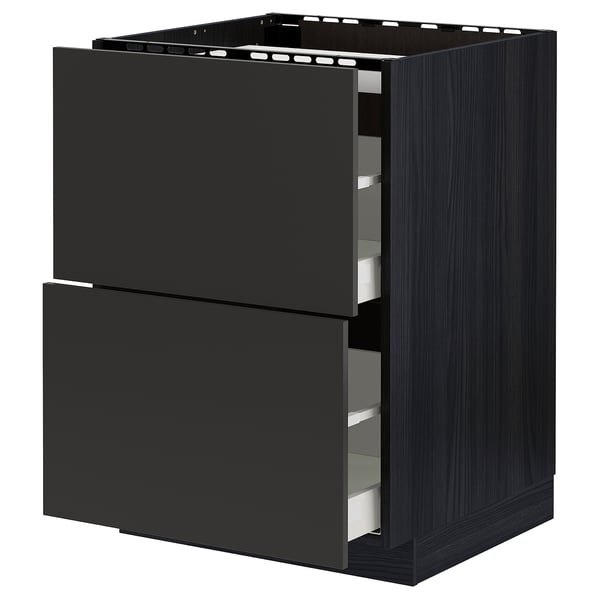 METOD / MAXIMERA base cab f hob/2 fronts/2 drawers, black/Nickebo matt anthracite, 60x60 cm