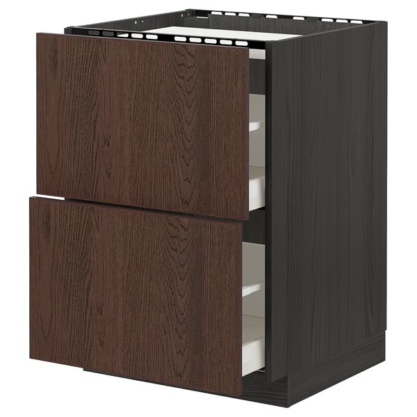 METOD / MAXIMERA base cab f hob/2 fronts/2 drawers, black/Sinarp brown, 60x60 cm