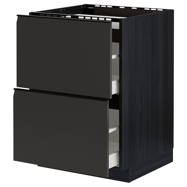 METOD / MAXIMERA base cab f hob/2 fronts/2 drawers, black/Upplöv matt anthracite, 60x60 cm