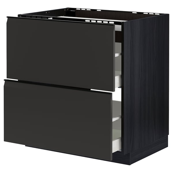 METOD / MAXIMERA base cab f hob/2 fronts/2 drawers, black/Upplöv matt anthracite, 80x60 cm