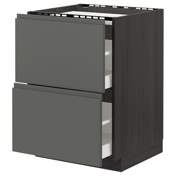 METOD / MAXIMERA base cab f hob/2 fronts/2 drawers, black/Voxtorp dark grey, 60x60 cm