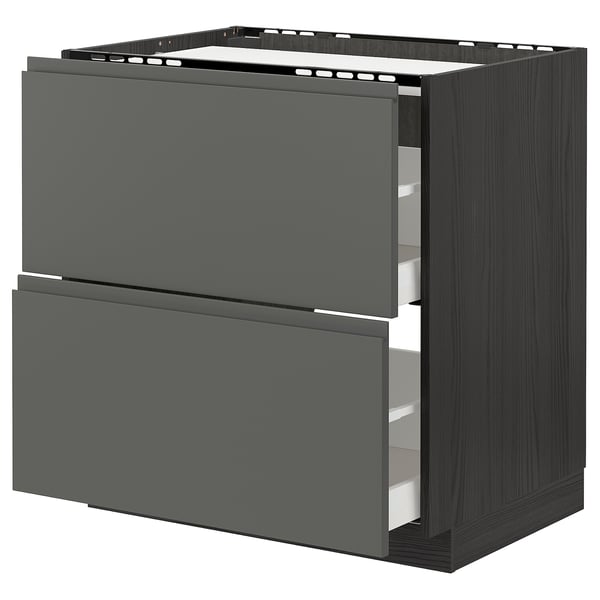METOD / MAXIMERA base cab f hob/2 fronts/2 drawers, black/Voxtorp dark grey, 80x60 cm