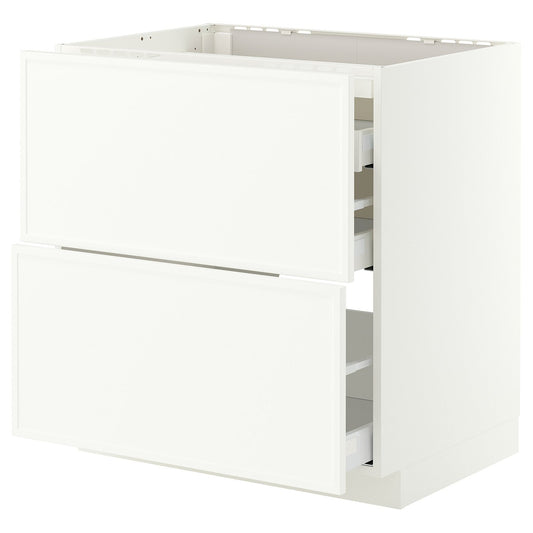 METOD / MAXIMERA base cab f hob/2 fronts/3 drawers, white/Aspudden matt white, 80x60 cm
