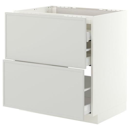 METOD / MAXIMERA base cab f hob/2 fronts/3 drawers, white/Aspudden light grey, 80x60 cm