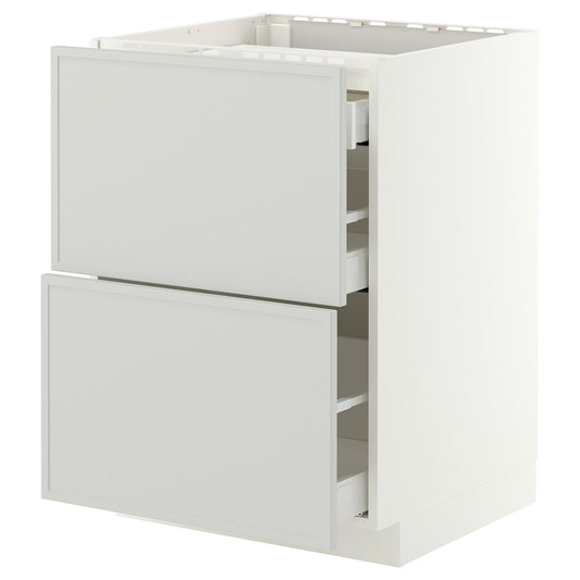 METOD / MAXIMERA base cab f hob/2 fronts/3 drawers, white/Aspudden light grey, 60x60 cm