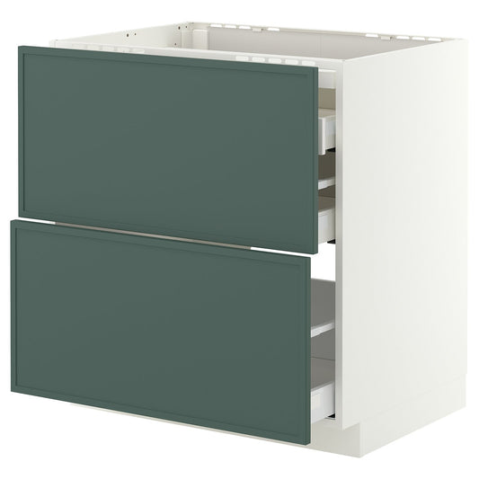 METOD / MAXIMERA base cab f hob/2 fronts/3 drawers, white/Aspudden dark grey-green, 80x60 cm