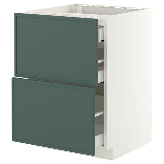 METOD / MAXIMERA base cab f hob/2 fronts/3 drawers, white/Aspudden dark grey-green, 60x60 cm