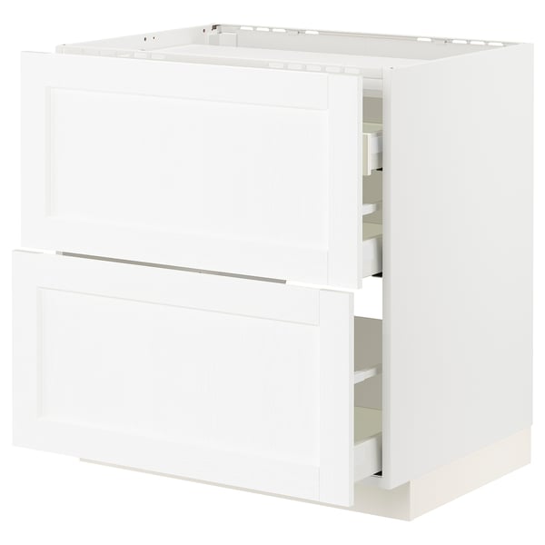 METOD / MAXIMERA - METOD / MAXIMERA Base cab f hob/2 fronts/3 drawers, white Enköping/white wood effect, 80x60 cm