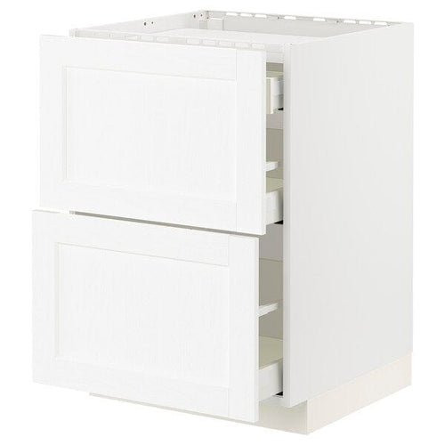 METOD / MAXIMERA - METOD / MAXIMERA Base cab f hob/2 fronts/3 drawers, white Enköping/white wood effect, 60x60 cm