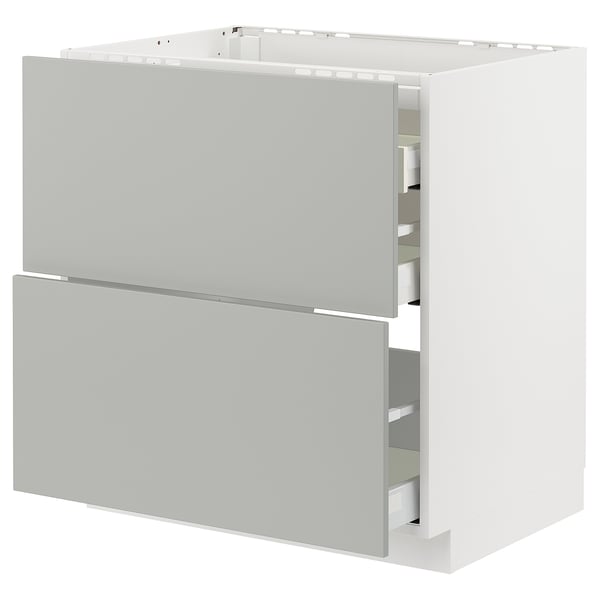 METOD / MAXIMERA base cab f hob/2 fronts/3 drawers, white/Havstorp light grey, 80x60 cm