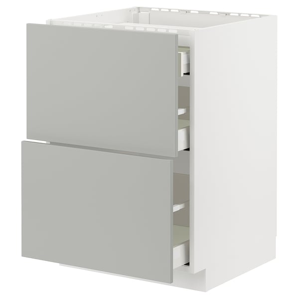 METOD / MAXIMERA base cab f hob/2 fronts/3 drawers, white/Havstorp light grey, 60x60 cm