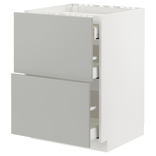 Ikea METOD / MAXIMERA - Base cab f hob/2 fronts/3 drawers, white/Havstorp light grey, 60x60 cm