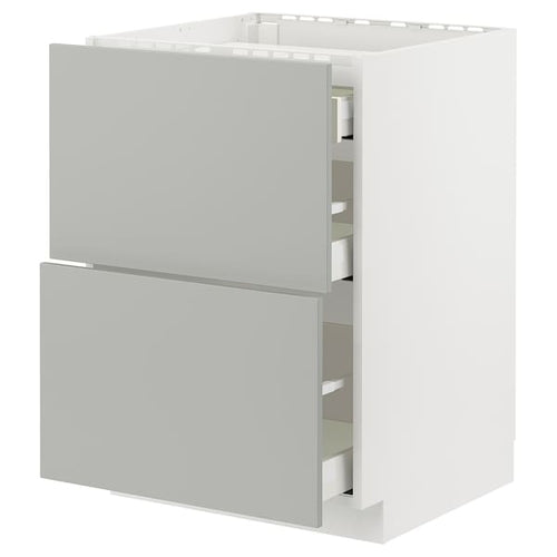 METOD / MAXIMERA - METOD / MAXIMERA Base cab f hob/2 fronts/3 drawers, white/Havstorp light grey, 60x60 cm