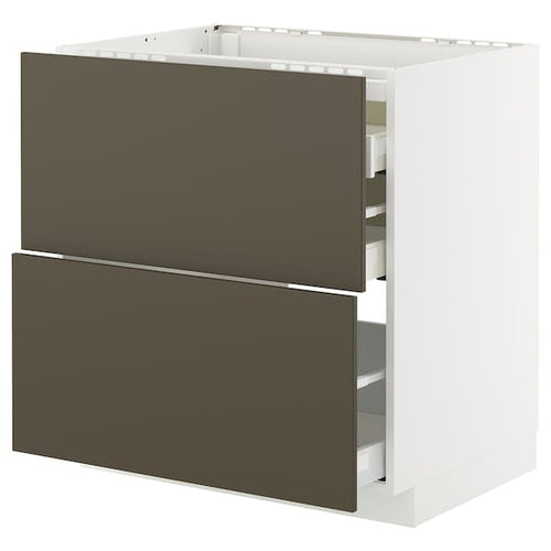 METOD / MAXIMERA - METOD / MAXIMERA Base cab f hob/2 fronts/3 drawers, white/Havstorp brown-beige, 80x60 cm