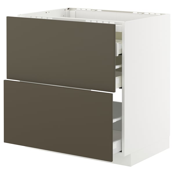 METOD / MAXIMERA base cab f hob/2 fronts/3 drawers, white/Havstorp brown-beige, 80x60 cm