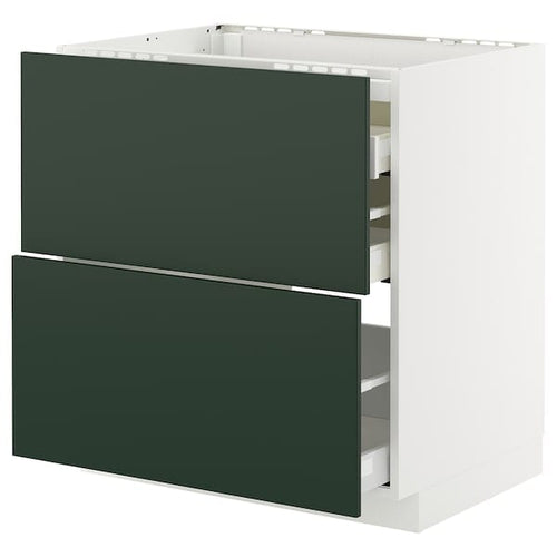 METOD / MAXIMERA - METOD / MAXIMERA Base cab f hob/2 fronts/3 drawers, white/Havstorp deep green, 80x60 cm