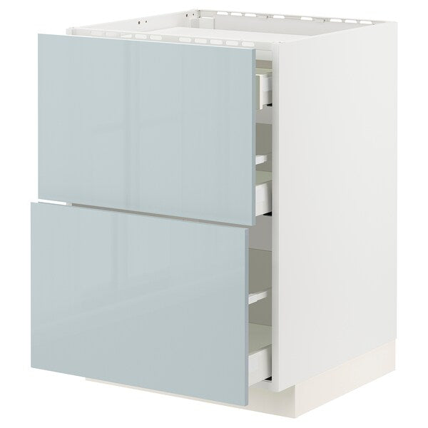 METOD / MAXIMERA - Base cab f hob/2 fronts/3 drawers, white/Kallarp light grey-blue, 60x60 cm