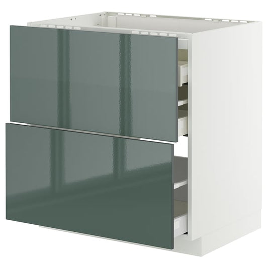 METOD / MAXIMERA - METOD / MAXIMERA Base cab f hob/2 fronts/3 drawers, white/Kallarp high-gloss dark grey-green, 80x60 cm