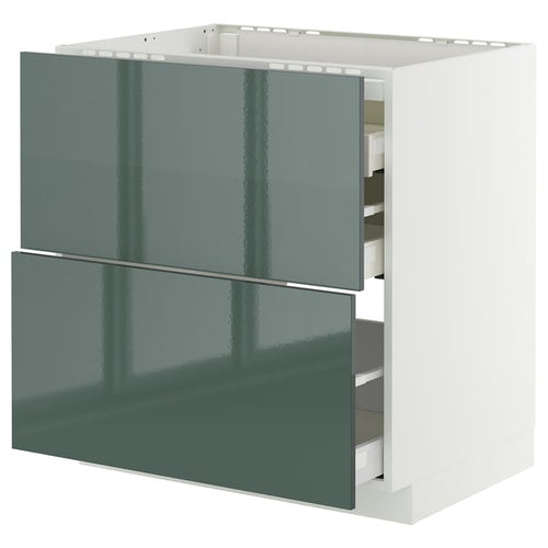 METOD / MAXIMERA - METOD / MAXIMERA Base cab f hob/2 fronts/3 drawers, white/Kallarp high-gloss dark grey-green, 80x60 cm
